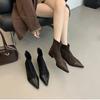 2025 Весна Осень Женские Ботильоны Мода Острый Носок Короткие Ботильоны Дизайнерские Туфли на Низком Каблуке Botas Mujer