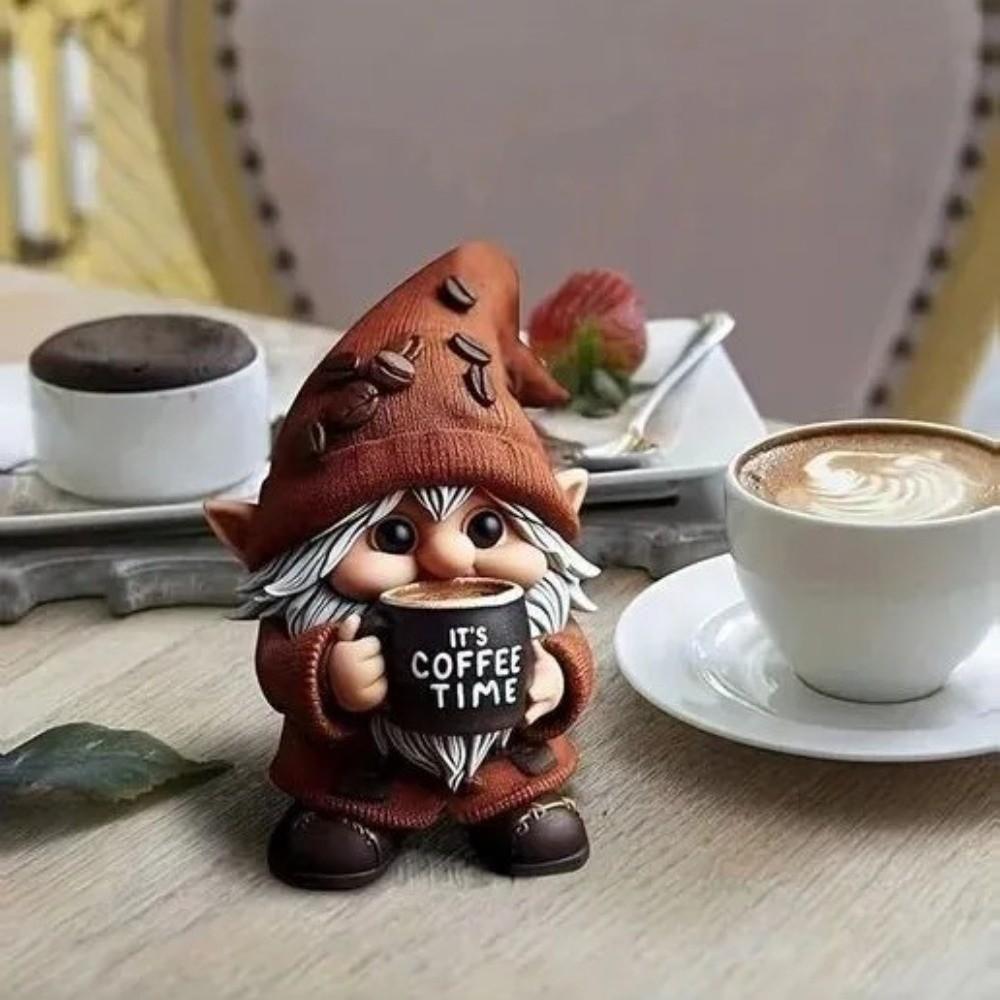 Resin Coffee Gnome Handmade Coffee Mini Desktop Decor New Dwarf Figurine