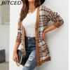 BITCED Autumn/Winter Women's Diamond-Patterned Oversized Knitted Cardigan Jacquard Mid-Length Sweater Coat