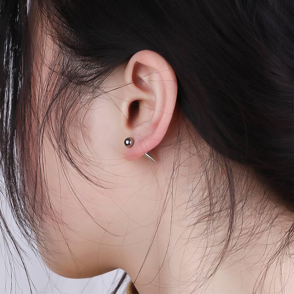 Punk Spike Cone Tip Round Ball Men Piercing Earrings Titanium Steel Fashion Jewelry Ear Stud