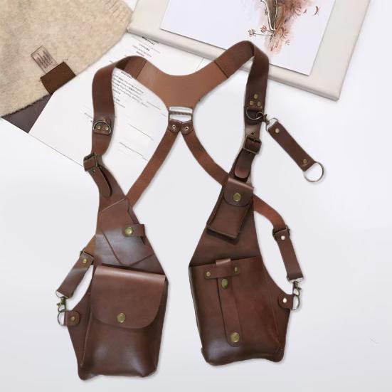 Сумка-слинг, противоугонная сумка-ремень в средневековом стиле стимпанк, кошелек из гладкой искусственной кожи, регулируемый ремень, декор из заклепок, сумка через плечо на две руки