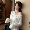 Spring and Autumn Women's New Three-dimensional Rose Shoulder Short Sweet Long-sleeved Sweater