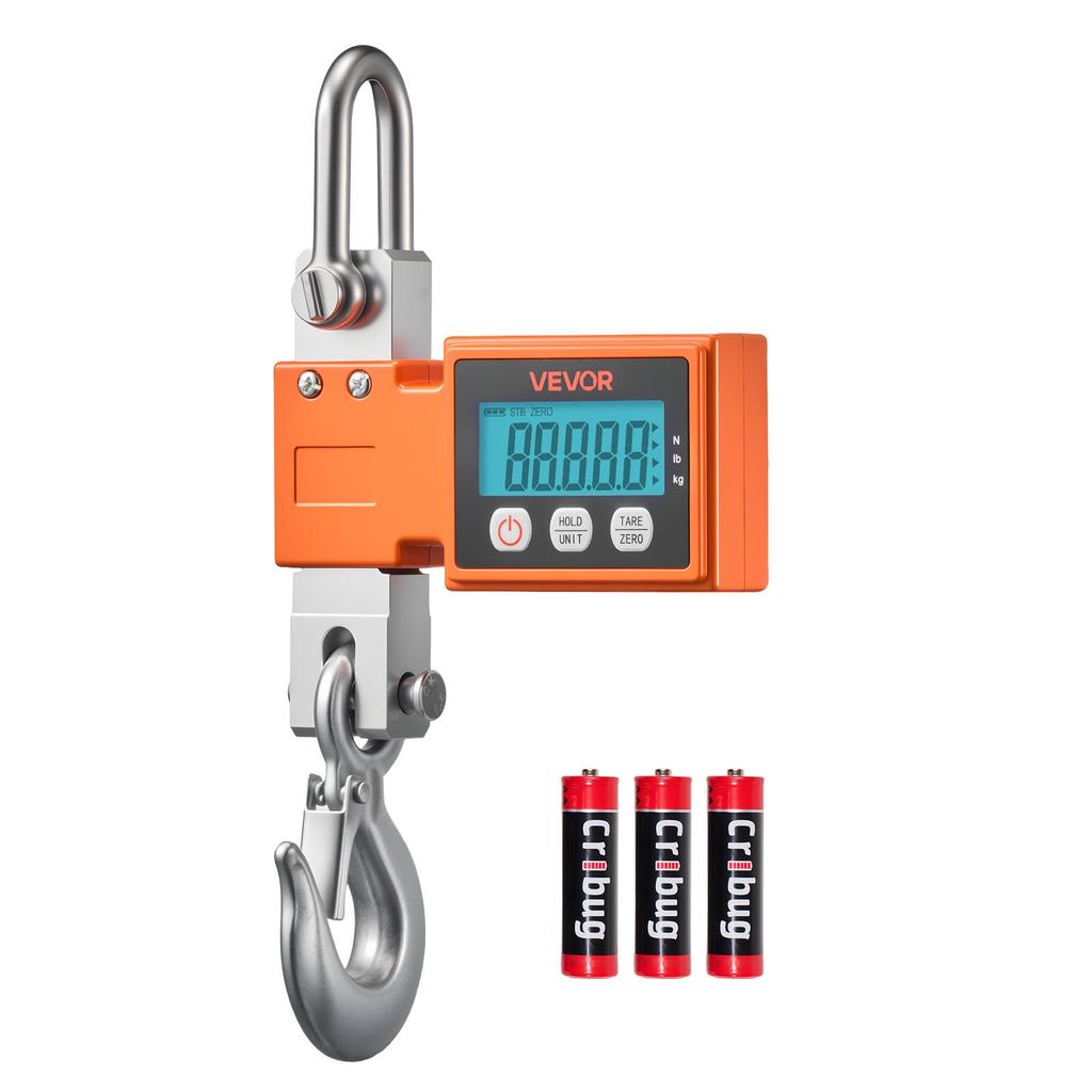 VEVOR Digital Crane Scale, 1100 lbs/500 kg Max Capacity, Heavy Duty Industrial Hanging Scale with Cast Aluminum Case & LCD Display