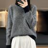 Sesame-spot Contrasting Color Round Neck Cardigan for Women In Autumn and Winter New Cashmere Knitted Base Shirt Soft Pullover Sweater