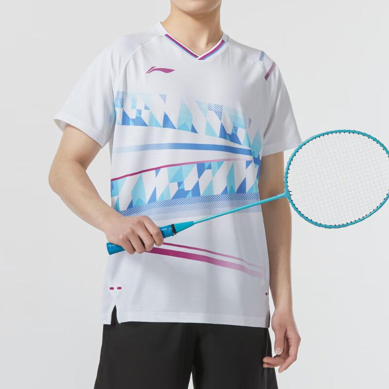 Li-Ning Цветные блоки V-образный вырез дышащая тренировочная футболка с коротким рукавом унисекс топы белые AAYU131-2
