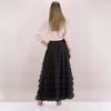 Women Cake Skirt Solid Color Mid-Waist Long Skirt with Elastic Waist Mesh