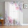 Watercolor Transparent Floral Tulle Window Curtain For Living Room Bedroom Voile Sheer Curtains Kitchen Treatments Drapes