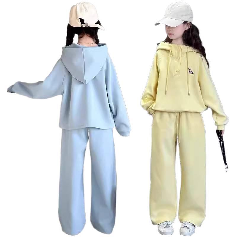 2025 Girls' Fashionable Spring & Autumn Two-Piece Outfit: Sweatshirt & Pants Set for Big Kids