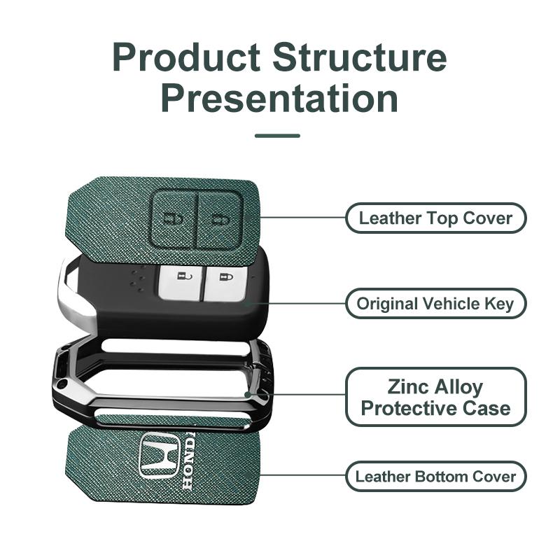 JRBX4 Leather Car Remote Key Case Cover Protector Key 2/3/4 Buttons Shell Fob Keychain For Honda Civic Accord HR-V CR-V CRV 2022 2023