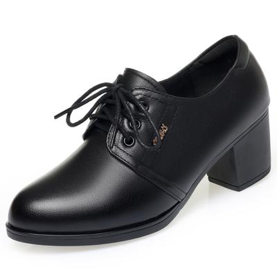 Мода AIYUQI 2025 новая женская обувь Шнуровка средний каблук туфли на высоком каблуке женские Большого размера нескользящие женские кожаные туфли