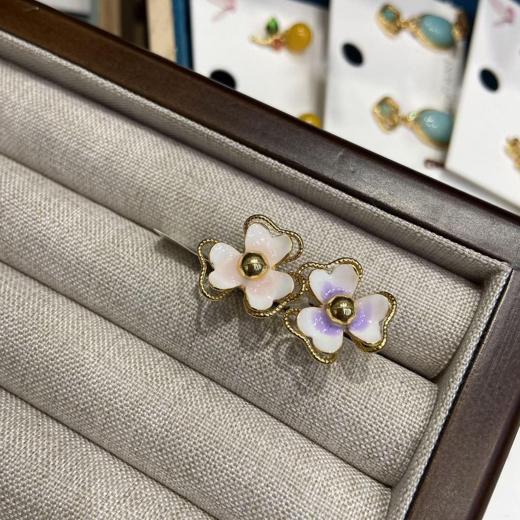 Винтажное полое золотое кольцо с двумя цветами, эмаль цвета капающего масла, трехмерное цветное открытое кольцо «Сад Моне»