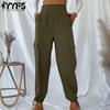 Women's Fashion Casual Solid Color Print Pocket Trousers Pants & Capris