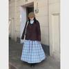 Женская шерстяная юбка средней длины в японскую клетку со складками — студенческий стиль, осенне-зимний стиль, эластичная резинка на талии, прочный дизайн в виде зонтика.