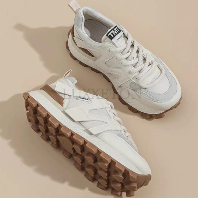 Fashion Soft Leather Waffles Forrest Gump Shoes High-end Feel Dad Shoes Women Spring and Autumn New Thick Soles Versatile Sports Shoes