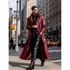 New European and American men's long PU leather trench coat suit collar business casual knee leather coat jacket men's clothing