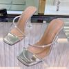 Women Summer 9cm High Heels Slides Mules Lady Transparent Crystal Glitter Slippers Sandals Clear Heels Pvc Sparkly Shoes