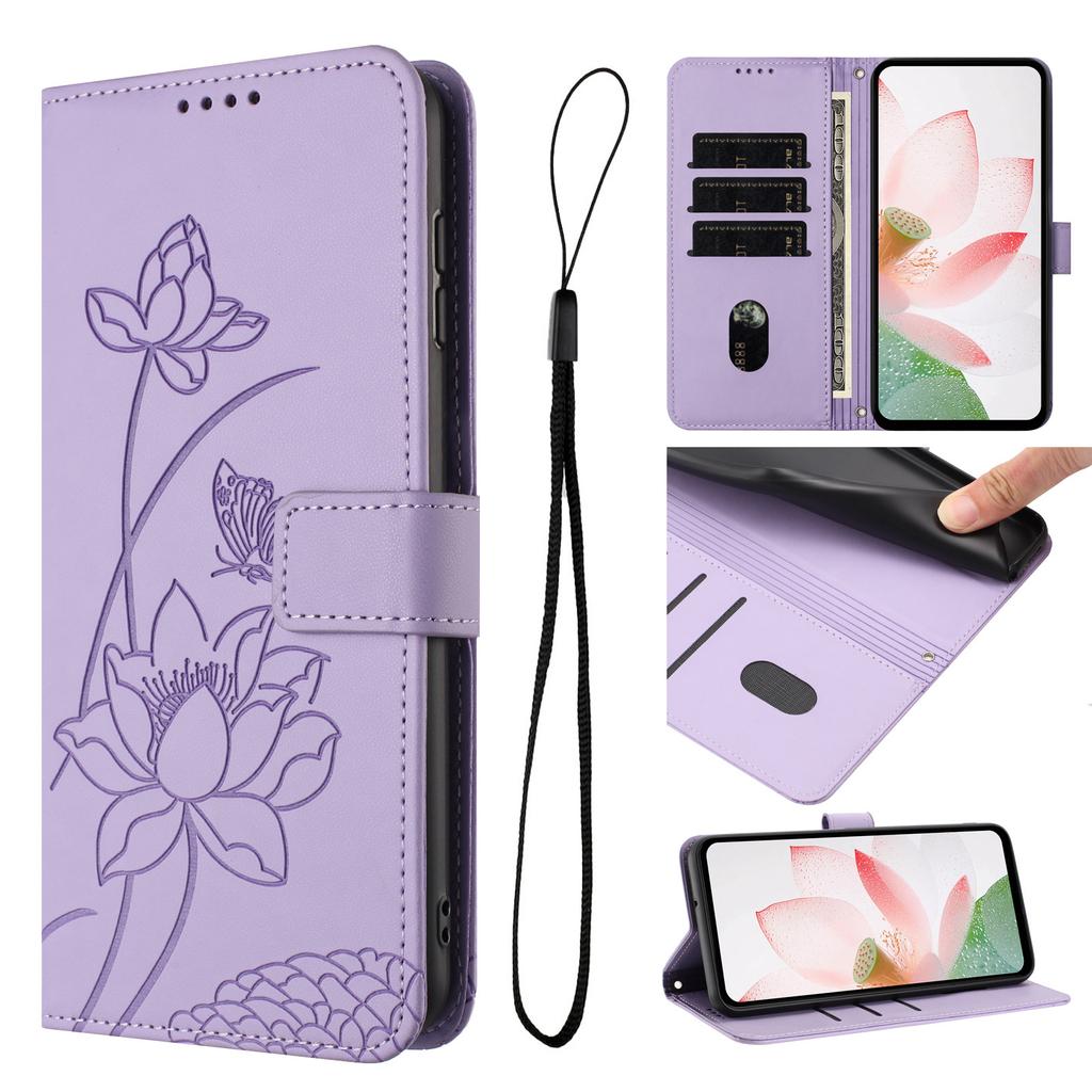 Применимо к Transsion HOT 60 Кожаный чехол Sense 9 Однотонный Кошелек для карт с тиснением в виде лотоса Защитный чехол Fujitsu