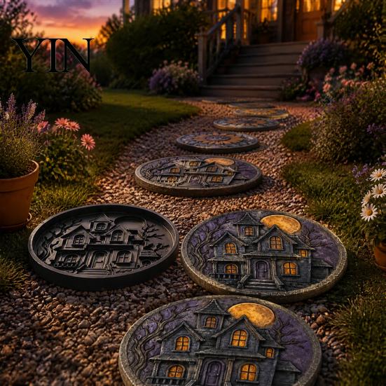 Concrete Stepping Stone Mold Halloween Mold, Reusable Plastic Molds, DIY Cement Decorative Yard Stones Path Maker for Garden Patio Lawn & Backyard