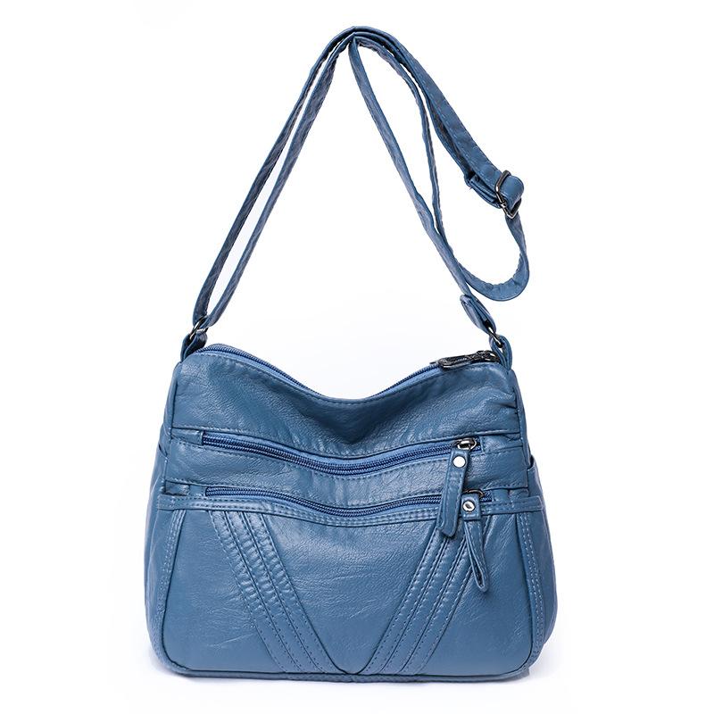 New Washed Leather Women's Bag Middle-aged Crossbody Shoulder Bag Soft Leather Multi-Pocket Slant Mother Bag