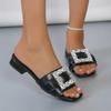 Fashion Fashionable Oversized Slippers for Women In Summer 2024, New Low Heel Square Buckle Rhinestone Minimalist Slippers for Women