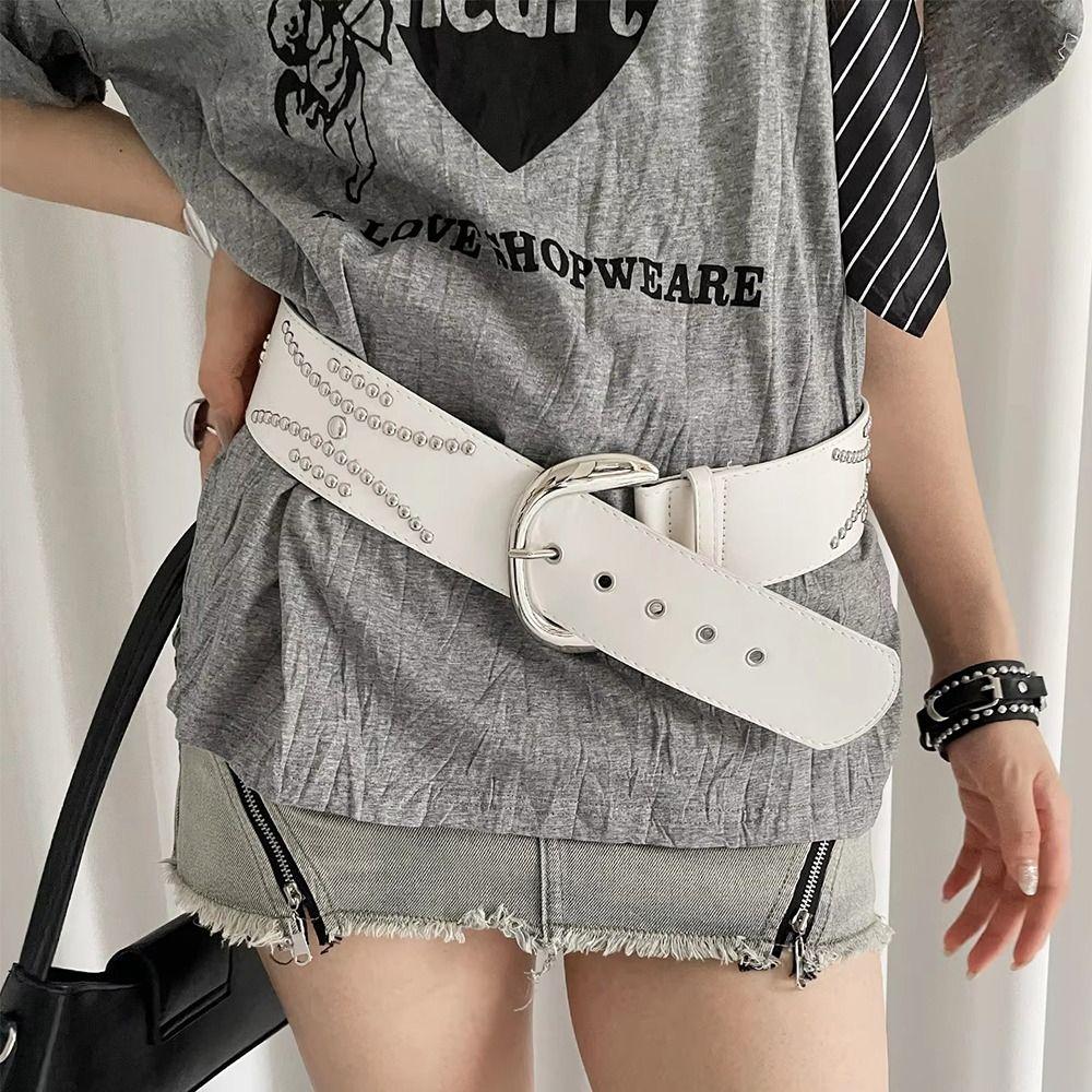 Готический широкий ремень с заклепками, корейский ремень для платья, джинсовый ремень, винтажный женский пояс, аксессуар для платьев