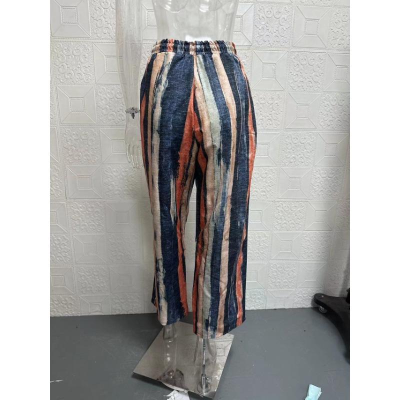 Полосатые принтованные брюки Haren, повседневные свободные брюки с эластичной талией, брюки с эластичной талией, повседневная, женская одежда