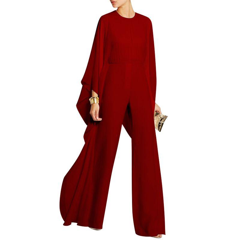 Elegant Women Splicing O-neck Pullover Jumpsuit With Batwing Long Sleeves And High Waist Zipper