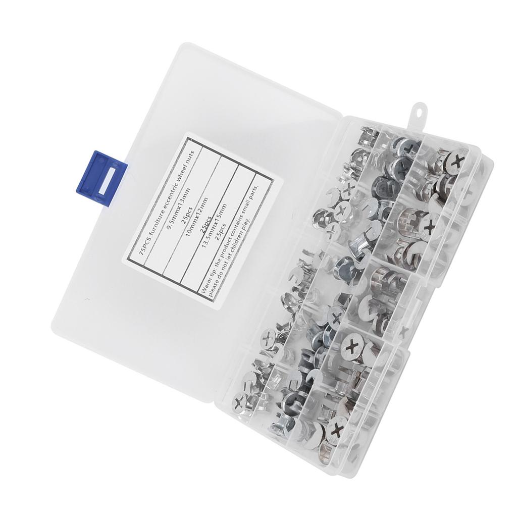 75Pcs Cam Nut Furniture Eccentric Wheel Nut Set 3 In 1 Connector Fastener Hardware Tools