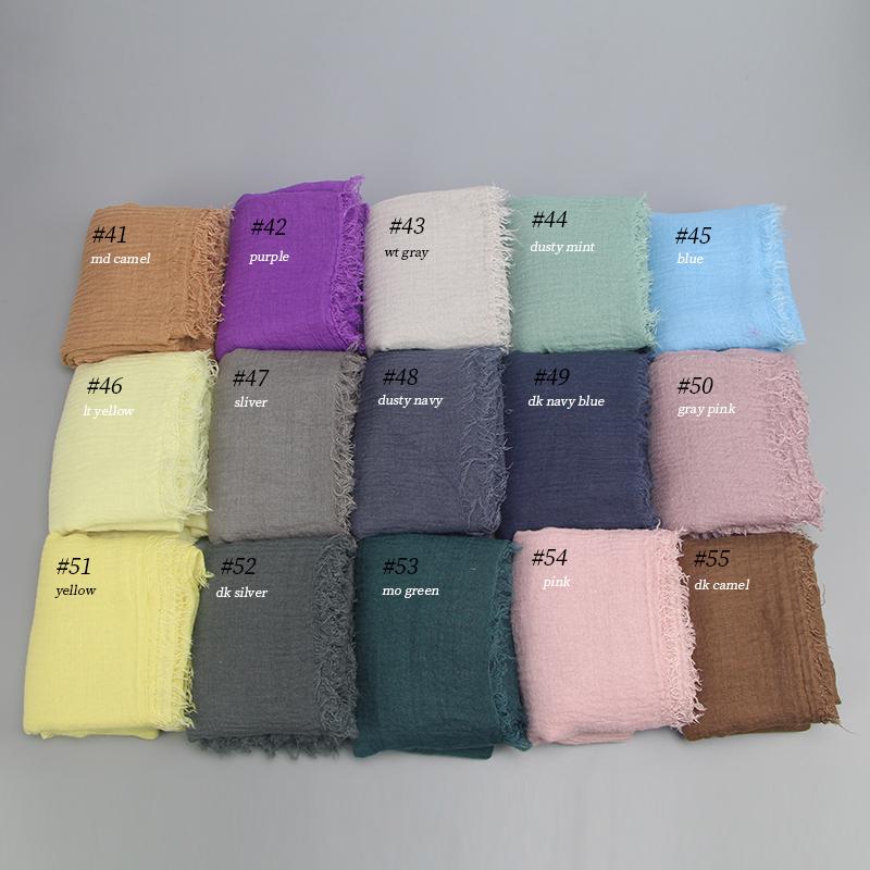 Wholesale Price 70*180cm Women Muslim Crinkle Hijab Scarf Femme Musulman Soft Cotton Headscarf Islamic Hijab Shawls and Wraps