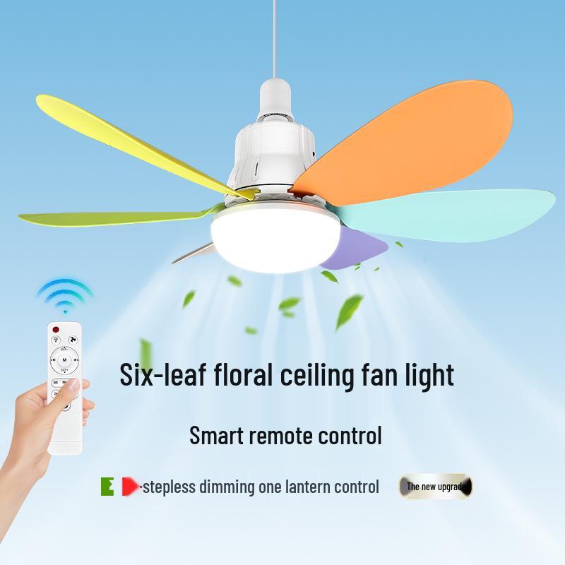E27 LED Six-Leaf Remote Control Ceiling Fan with Silent Operation for Bedroom or Restaurant