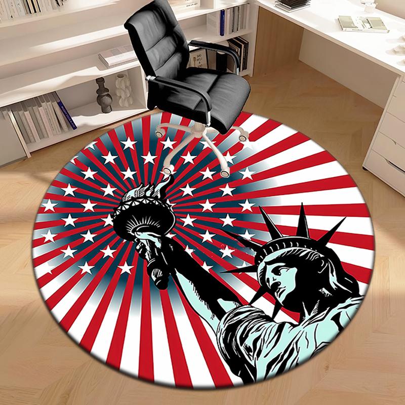 1pc Patriotic Theme Statue of Liberty Round carpet Painted Printed circular carpet, home door mat, outdoor travel protection carpet