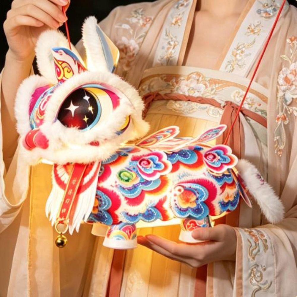 Traditional Chinese Style New Year Lion Dance Lantern Luminous Hand-held Lantern Children's Craft
