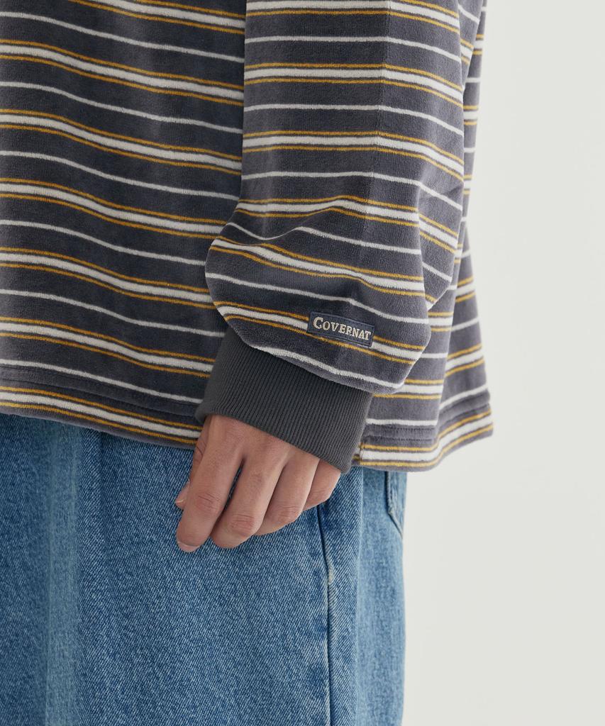 COVERNAT Velour Stripe Long Sleeve Gray