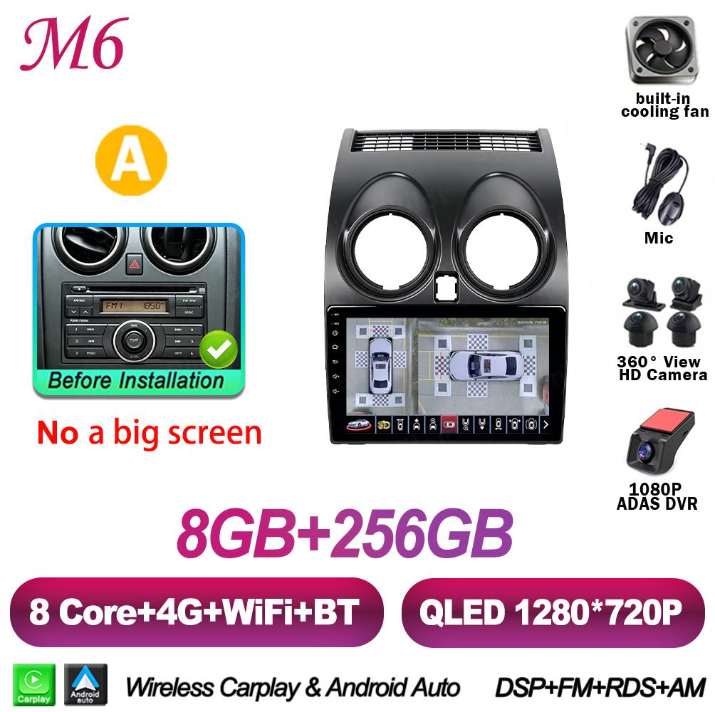 9 Inch Android 16 For Nissan Qashqai J10 2006-2013 Car Radio Stereo Head Unit Multimedia Video Player 2K QLED 8 Core Mirror Link
