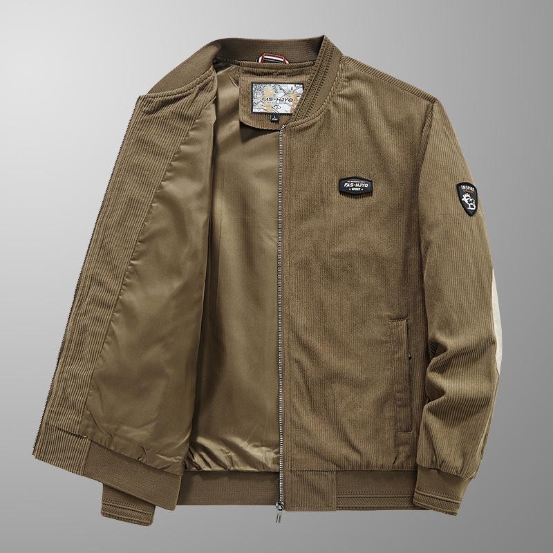 Новая вельветовая куртка мужская весенне-осенняя одежда с воротником-стойкой в стиле ретро, повседневная универсальная одежда, пальто для мужчин среднего возраста, тренд