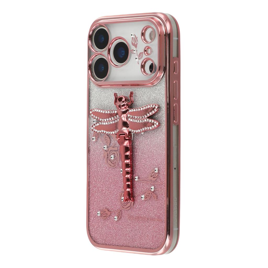 KADEM For iPhone 17 Pro Max Case Dragonfly Kickstand TPU Flowers Glitter Phone Cover