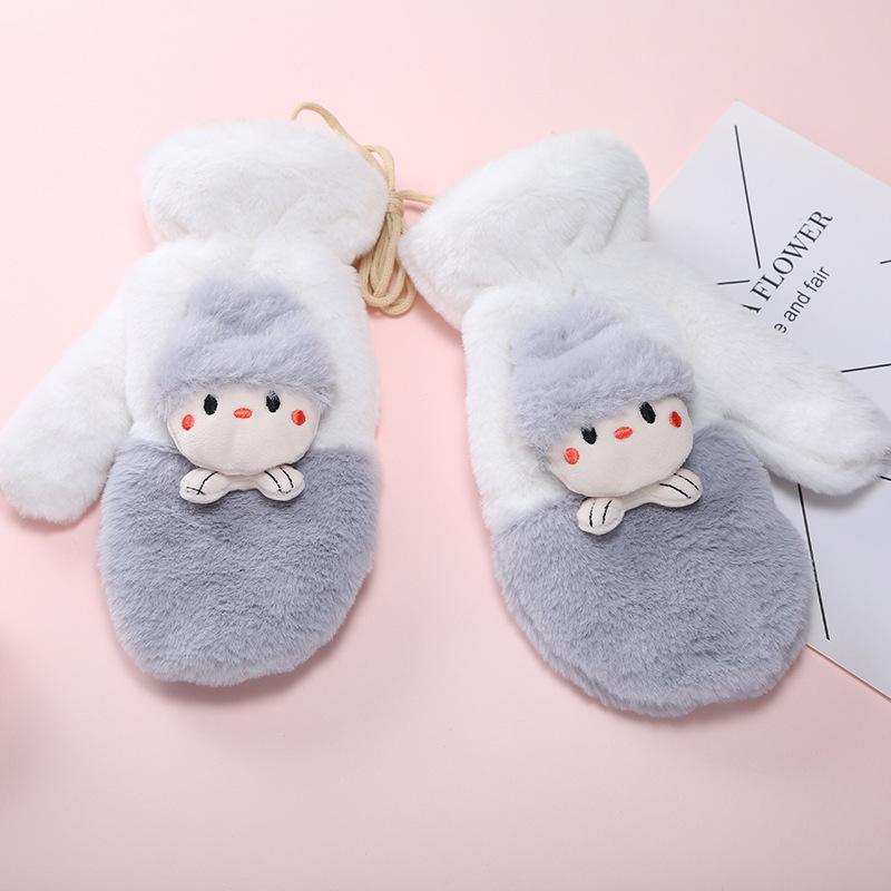 Winter Outdoor Cold-proof Plush Thickened Warm Gloves Women's New Casual Neck Cute Plush Full Finger