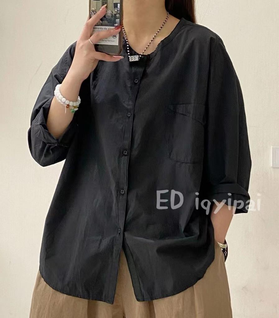 cjED1116 Spring New Women's Top Shirt Japanese Cotton Loose Small Fresh Shirt Cardigan Single-breasted Crew Neck