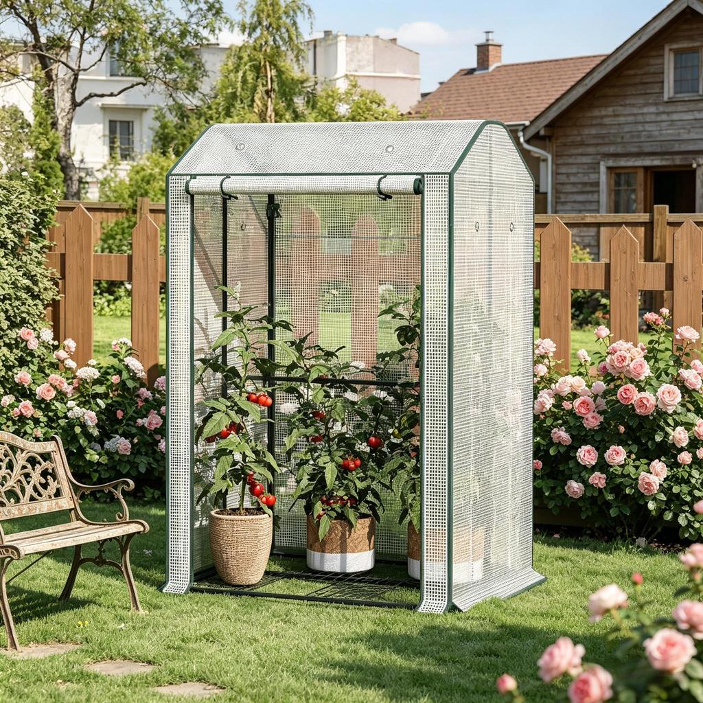 Durable Greenhouse, Plant Winter Tent with Roll-up Front Zipper Door, for Balcony, Patio, Garden