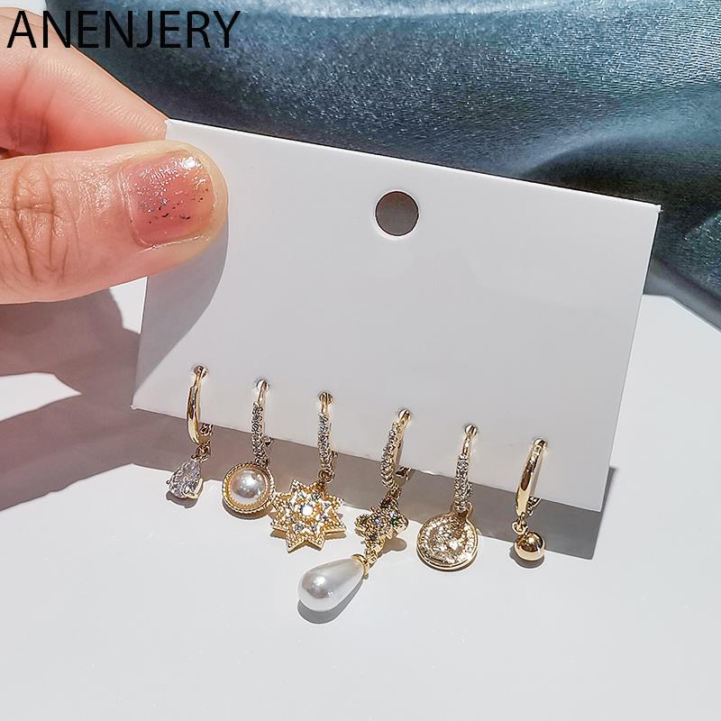 ANENJERY 6 шт./компл. серьги-кольца в форме капли с жемчужной звездой для женщин, классические дворцовые украшения, оптовая продажа