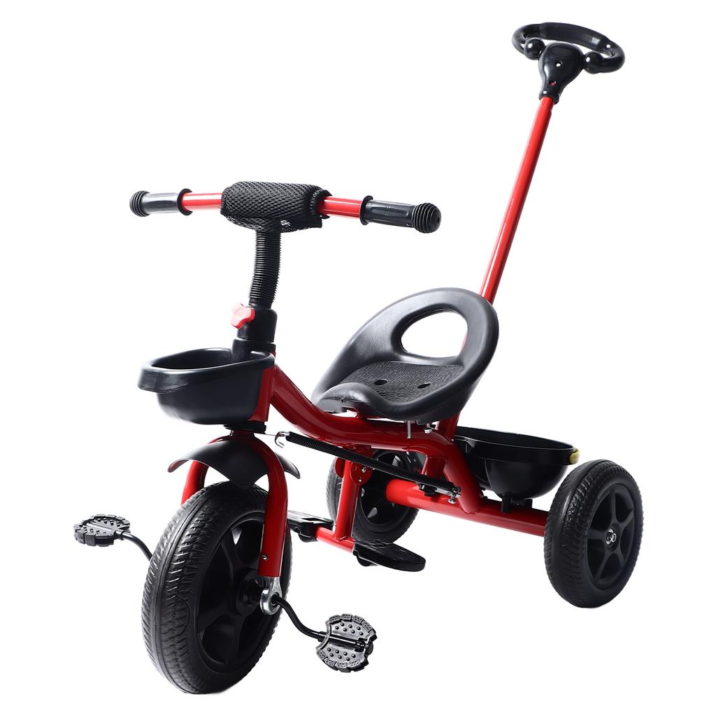 Child"s Tricycle Ride On Trike Toddler Tricycle with Parent Push Handle Backrest Safety Belt