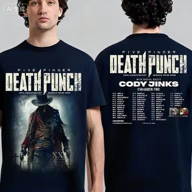 Five Fingers Death Punch 20th Anniversary World Tour 2026 North American Fan Tshirt Soft Breathable Highquality