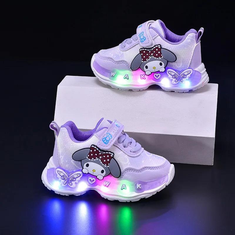 Sanrio Kuromi Child Casual Shoes New Led Light Sneakers Water Proof Plus Velvet Snow Boots Kids Anti-Slip Running Shoes