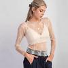 Women Half Turtleneck Lace Floral Mesh Slim Fit Long Sleeve Base Top