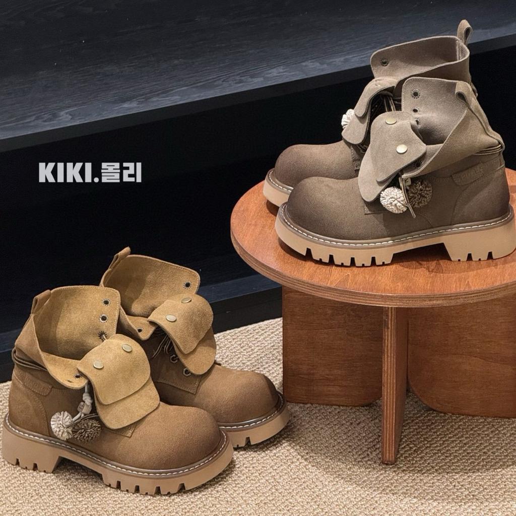 Европейские матовые полированные ботинки Мартина на лацкане женские 2025 ретро универсальные на толстой подошве увеличивающие рост и стройнящие повседневные короткие ботинки