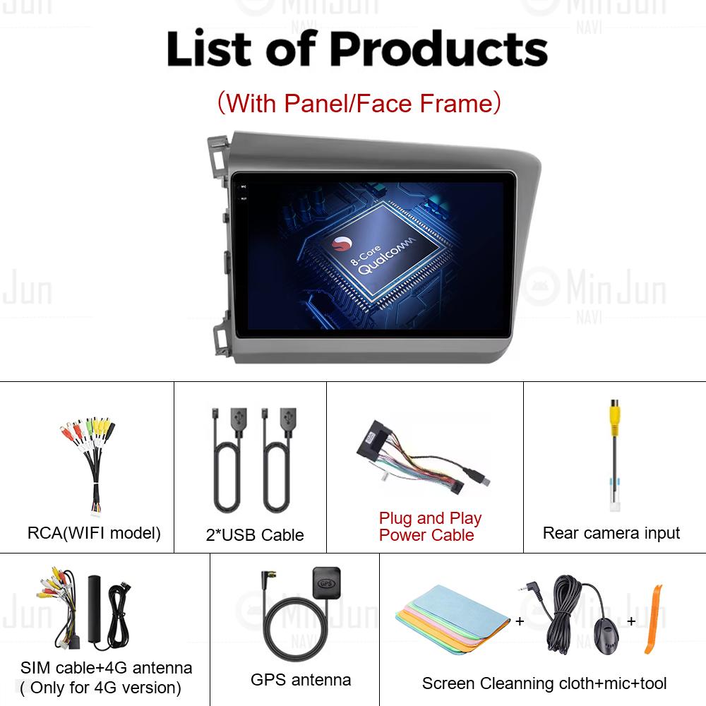 Android 14 Wireless Carplay Android Auto Car Radio для Honda Civic 2012 2013 2014 2015 Мультимедийный видеоплеер Авторадио 4G+WIFI