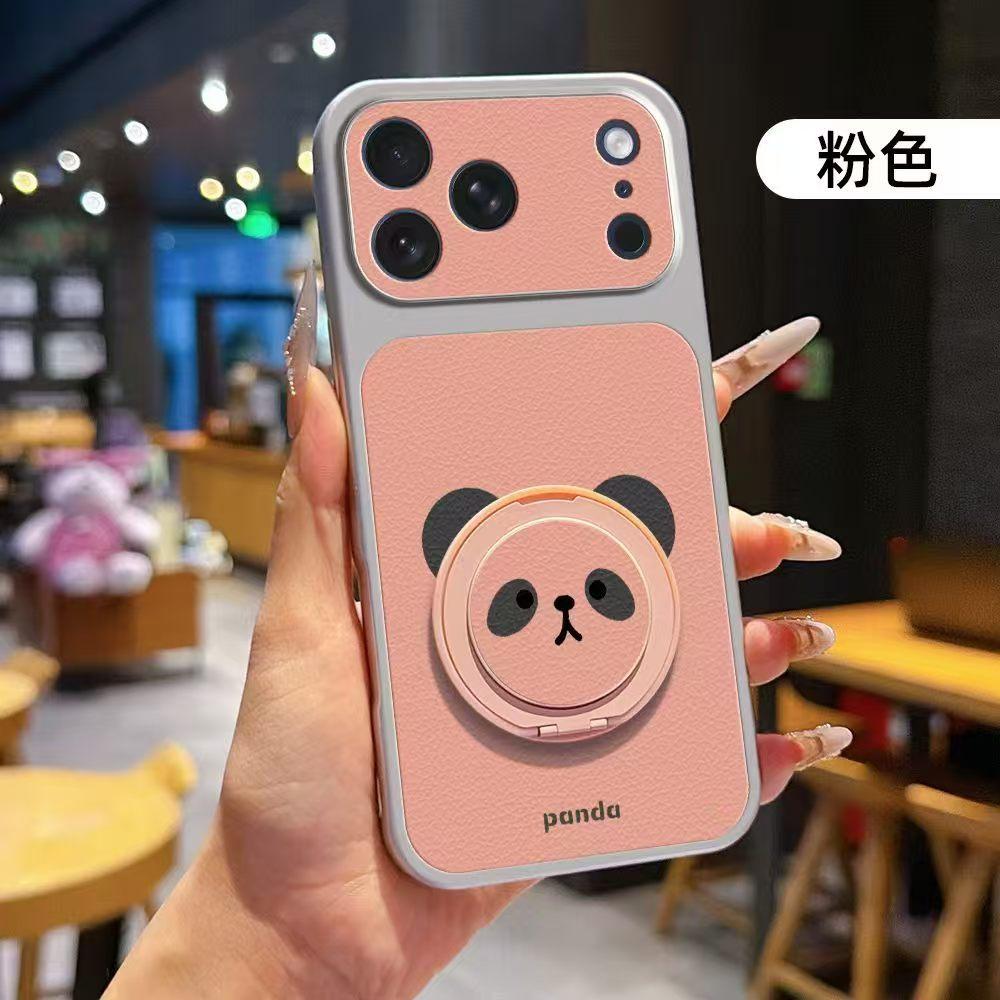 Подходит для iPhone17promax, держатель с красной пандой, чехол для мобильного телефона, кожаный, Apple 16, мультяшный защитный чехол 15