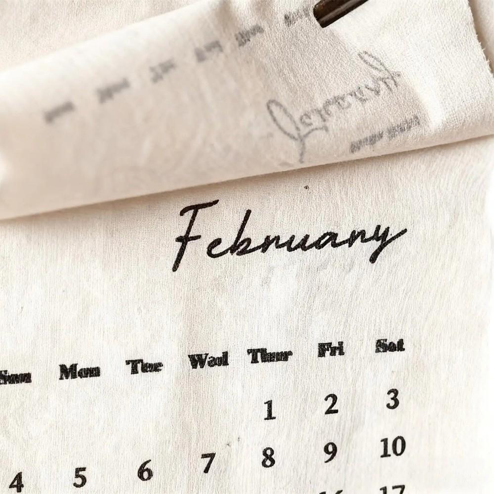 12-Month English Calendar Fabric Creative Planner Retro Cotton Cloth Calendar Home Office