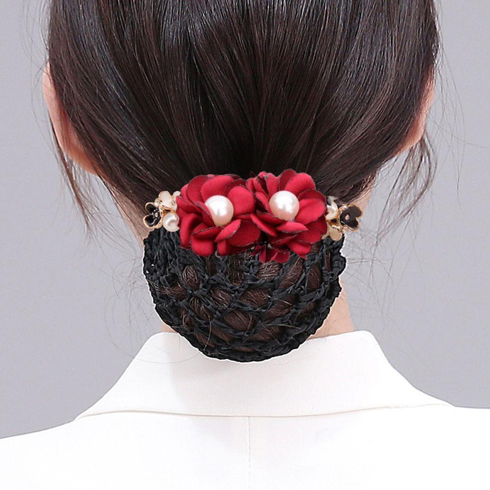 Simple Pearl Flower Cloth Headdress Hairnet Mesh Snood Korean Style Headwear Women Spring Clip