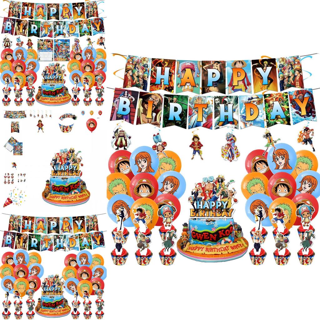 Colorful One Piece Themed Birthday Party Decoration Set Vibrant And Whimsical Paper Props And Balloons